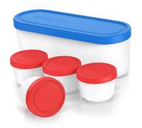 BALCI - Ice Cream Container - 2 Quart & 8oz set - Perfect Reusable Freezer Storage for Homemade Ice Cream Tubs for Sorbet, Frozen Yogurt and Gelato! - Flexible Silicone Lids, Long Scoop, Stackable