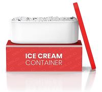 BALCI - Ice Cream Container - 2 Quart - Perfect Reusable Freezer Storage for Homemade Ice Cream Tubs for Sorbet, Frozen Yogurt and Gelato! - Flexible Silicone Lids, Long Scoop, Stackable - Red