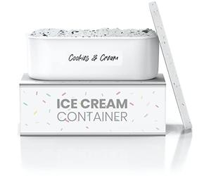 BALCI,Ice Cream Container,2 Quart,Perfect Reusable Freezer Storage for Homemade Ice Cream Tubs for Sorbet, Frozen Yogurt and Gelato!,Flexible Silicone Lids, Long Scoop, Stackable,White with Sprinkles
