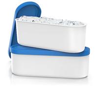 BALCI Ice Cream Containers - 2 Quart Ea. (Set of 2) - Premium Reusable Freezer Storage for Homemade Ice Cream Tub for Sorbet, Frozen Yogurt - Flexible Silicone Lids, Long Scoop, Stackable - Blue