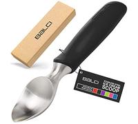 BALCI Ice Cream Scoop - Heavy Duty Stainless Steel Icecream Scooper With Non-Slip Rubber Grip - Professional Metal Ice-Cream Spade - Dishwasher Safe - Black