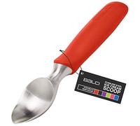 BALCI Ice Cream Scoop - Heavy Duty Stainless Steel Icecream Scooper With Non-Slip Rubber Grip - Professional Metal Ice-Cream Spade - Dishwasher Safe - Red