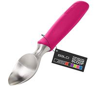 BALCI Ice Cream Scoop - Heavy Duty Stainless Steel Icecream Scooper With Non-Slip Rubber Grip - Professional Metal Ice-Cream Spade - Dishwasher Safe - Pink