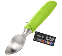 BALCI Stainless Steel Ice Cream Scoop - Green | Heavy duty 18/8 Stainless icecream scooper with non-slip rubber grip. Professional metal ice cream spade, dishwasher safe.