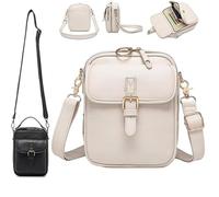 Balconfoster Crossbody Leather Bag,Sculpture Crossbody Leather Bag,Double Layer Large Capacity Messenger Bag,Retro Faux Leather Built In Purse Anti Theft Bag (White)