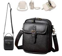 Balconfoster Crossbody Leather Bag,Sculpture Crossbody Leather Bag,Double Layer Large Capacity Messenger Bag,Retro Faux Leather Built In Purse Anti Theft Bag (Black)