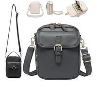 Balconfoster Crossbody Leather Bag,Sculpture Crossbody Leather Bag,Double Layer Large Capacity Messenger Bag,Retro Faux Leather Built In Purse Anti Theft Bag (Grey)