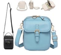 Balconfoster Crossbody Leather Bag,Sculpture Crossbody Leather Bag,Double Layer Large Capacity Messenger Bag,Retro Faux Leather Built In Purse Anti Theft Bag (Blue)