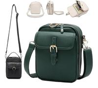 Balconfoster Crossbody Leather Bag,Sculpture Crossbody Leather Bag,Double Layer Large Capacity Messenger Bag,Retro Faux Leather Built In Purse Anti Theft Bag (Green)