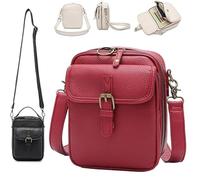 Balconfoster Crossbody Leather Bag,Sculpture Crossbody Leather Bag,Double Layer Large Capacity Messenger Bag,Retro Faux Leather Built In Purse Anti Theft Bag (Red)