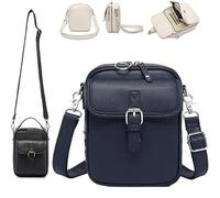 Balconfoster Crossbody Leather Bag,Sculpture Crossbody Leather Bag,Double Layer Large Capacity Messenger Bag,Retro Faux Leather Built In Purse Anti Theft Bag (Navy Blue)