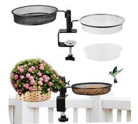 Balcony Bird Feeder 360° Rotatable 2-Layer Deck Bird Feeder Heavy Duty Metal Fence Detachable Bath and for Max 2 Inch Railing