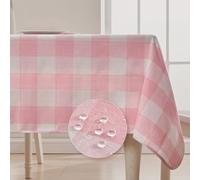 BALCONY & FALCON Gingham Tablecloth Rectangle - Reversible, Water-Resistant, Machine Washable Cotton Blend Checkered Table Cloth for Dining, Picnic, BBQ, Easter, Party Decor (Pink White, 145x300cm)