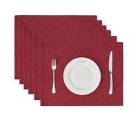 BALCONY & FALCON Placemats Set of 6 Waterproof Linen Look Table Mats Washable Wipe Clean Dining Place Mats for Kitchen Table Christmas Parties Restaurant and Everyday Use (Red, 35×45cm)