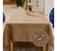 BALCONY & FALCON Rectangular Table Cloth -Wipe Clean, Waterproof & Washable, Crisp Linen-Look Fabric, Heavyweight & Durable for Kitchen, Dining, Party, Buffet & Everyday Use - Latte, 140 x 180 cm