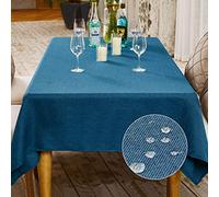 BALCONY & FALCON Rectangular Table Cloth -Wipe Clean, Waterproof & Washable, Crisp Linen-Look Fabric, Heavyweight & Durable for Kitchen, Dining, Party, Buffet & Everyday Use - Navy, 140 x 240 cm