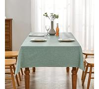 BALCONY & FALCON Table Cloth Waterproof Washable Dusty Green 140x180cm | Rectangular, Faux Linen, Heavyweight, Wrinkle Resistant, Wipe Clean, Farmhouse, Dining, Kitchen, Wedding, Party, Outdoor