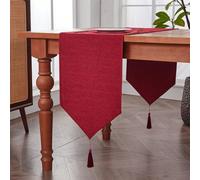 BALCONY & FALCON Table Runner Faux Linen with Tassel Ruby Red 35x180cm | Washable, Water Resistant, Vintage, Farmhouse, Dining, Kitchen, Outdoor, Christmas, Seasonal Decor, Bed Runner, Dresser Scarf