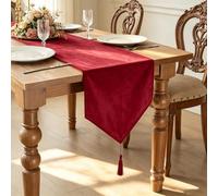 BALCONY & FALCON Table Runner Velvet with Tassel Red 35x240cm | Washable, Soft, Elegant, Luxury, Vintage, Dining, Kitchen, Party, Christmas, Seasonal Table Decor, Bed Runner, Dresser Scarf