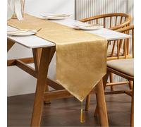 BALCONY & FALCON Table Runner with Tassels Spill-proof Machine Washable Luxury Home Table Decorative Dresser Scarves for Dining Kitchen Party Banquets Wedding Birthday (Gold, 35 x 300 cm)