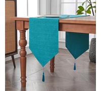 BALCONY & FALCON Table Runner with Tassels Spill-proof Washable Rustic Farmhouse Runners Table Decorations for Kitchen Dining Centrepiece Sideboard birthday wedding party (Lake Blue, 35 x 180 cm)