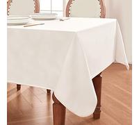 BALCONY & FALCON Waterproof Rectangle Table Cloth - Double-Sided Satin & Peach Skin - Wipe Clean & Washable for Dining, Party, Outdoor, Birthday, Holiday - White, 140 x 240 cm