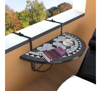 Balcony Hanging Table Semi-Circular Terracotta & Black Ceramic Top 76x38cm Iron