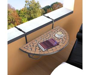 Balcony Hanging Table Terracotta Ceramic Top Iron Frame 76 x 56 x 64 cm Foldable