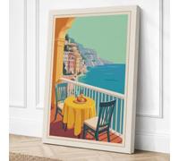 Balcony Over The Aegean Canvas Wall Art Print 36x24 Inch (91 x 61 cm)