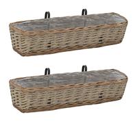 Balcony Planter Brown Wicker PE Lined 80x20x15cm Hanging Railing Garden Set 2pcs