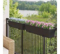 Balcony Railing Planter Black Metal 80x17x17cm Rattan-Look Hooks Outdoor UVproof