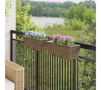 Balcony Railing Planter Grey Metal 50x17x17 cm Rattan-look with Hooks UV Outdoor
