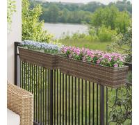 Balcony Railing Planter Grey Metal 80x17x17cm Rattan-Look Hooks Outdoor UVproof