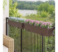 Balcony Railing Planter Metal 80x17x17cm Brown Rattan-Look Outdoor Hooks Stylish