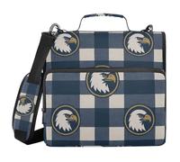 Bald-Bird Heritage Plaid 3 Rings Office Binder Organizer with Shoulder Strap and Multiple Pockets Holder Document Organizer for Middle-Age Student