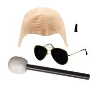 Bald Cap for Woman - Latex Bald Cap Set, Toy Microphone Prop, Black Patch, Icon Sunglasses | Music Star Cosplay Accessory Collection for Masquerade Party Dress Up Adult Stage Performance Look