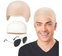 Bald Cap With Wig Cap and Sunglasses, Halloween Bald Caps Latex for men women, Bald Skin Thick Latex Head Caps, Music Icon Celebrity Fancy Dress Costume for Kids Adults