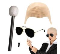 Bald Caps for Adults - Silicone Bald Cap Costume Set with Sunglasses, Microphone, Black Patch, Cosplay Accessories Set for Theater, Halloween, Party | Graduation, Performance