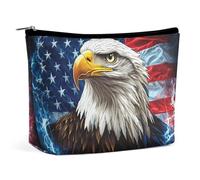 Bald E-agles Thunder U.S. Flag Cute Makeup Bag for Women Portable Cosmetic Pouch Lightweight Travel Toiletry Bags