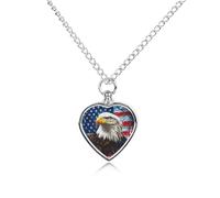 Bald E-agles Thunder U.S. Flag Cute Pet Urn Necklace Cremation Jewelry for Ashes Heart-shaped Pendants for Dog Cat Lover