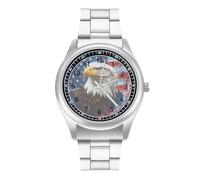 Bald E-agles Thunder U.S. Flag Quartz Watch for Men Stainless Steel Bands Classic Trendy Wristwatches Daily Business