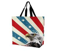 Bald E-agles U.S.A Flag Lightweight Large Shopping Bag with Inside Pocket Reusable Grocery Bags Foldable Shoulder Handbag