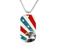 Bald E-agles U.S.A Flag Memory Necklace Jewelry Hip Hop Chain Pendant Statement Necklaces for Men Women 23.6in（60cm）