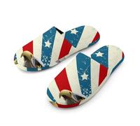 Bald E-agles U.S.A Flag Men's Cozy House Slippers Winter Warm Shoes with Anti-Slip Sole for Travel Indoor Outdoor