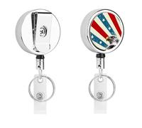 Bald E-agles U.S.A Flag Metal Retractable Keychain with Key Rings Reel Badge Holder Clips for Conferences Office