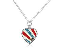 Bald E-agles U.S.A Flag Pet Urns Necklace Jewelry Metal Heart Pendant Memorial Necklaces for Ashes with Funnel Kit