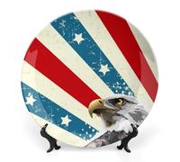 Bald E-agles U.S.A Flag Printed Ceramic Decorative Plate Chinese Style Bone Dish with Stand China Art Porcelain Plates