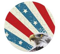 Bald E-agles U.S.A Flag Wooden Puzzle Letter on Back Circular Easy Jigsaw Puzzles for Elderly Birthday Gift Family Game