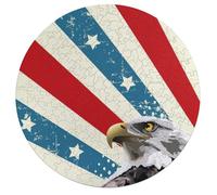 Bald E-agles U.S.A Flag Wooden Puzzle Letter on Back Circular Easy Jigsaw Puzzles for Elderly Birthday Gift Family Game