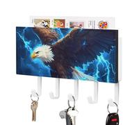 Bald Ea-gle Bird USA Thundering Key Holder Wall Mounted Key Rack Organizer with 5 Hooks
